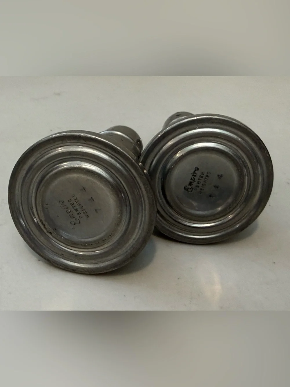 Vintage Empire 744 Pewter Salt &‎ Pepper Shakers Weighted Glass Lined Screw Top